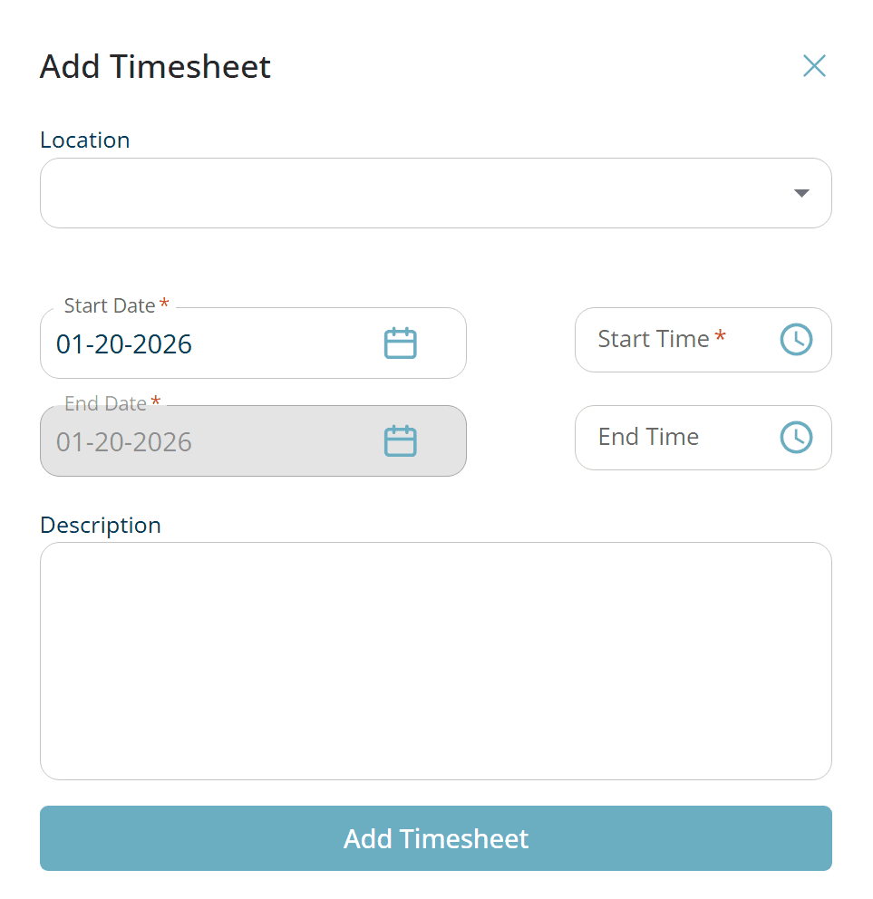 Add timesheet popup form