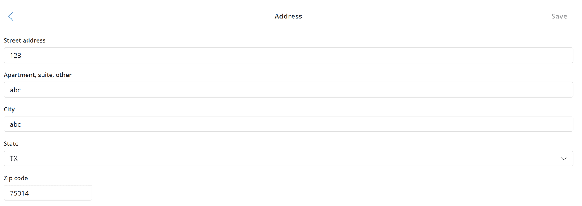 Editable home address form