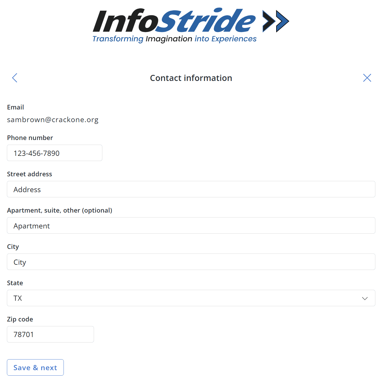 Contact Info Form screenshot